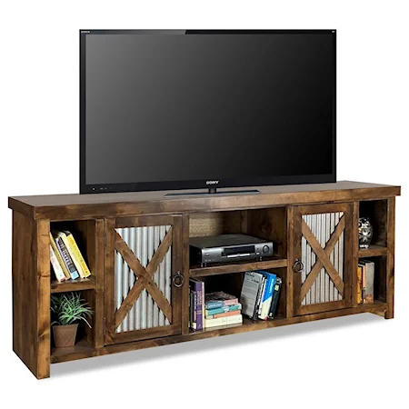 Rustic 85 Inch TV Console with Metal Door Panels